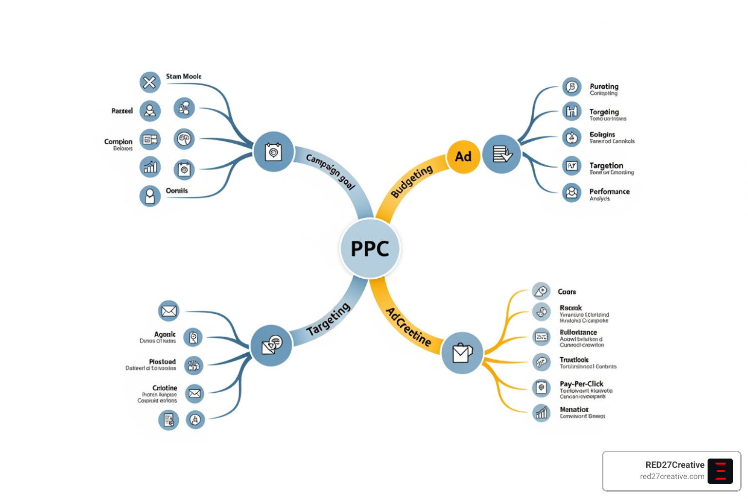 Mind map illustrating a PPC campaign strategy - PPC campaign setup Mind map illustrating a PPC campaign strategy - PPC campaign setup