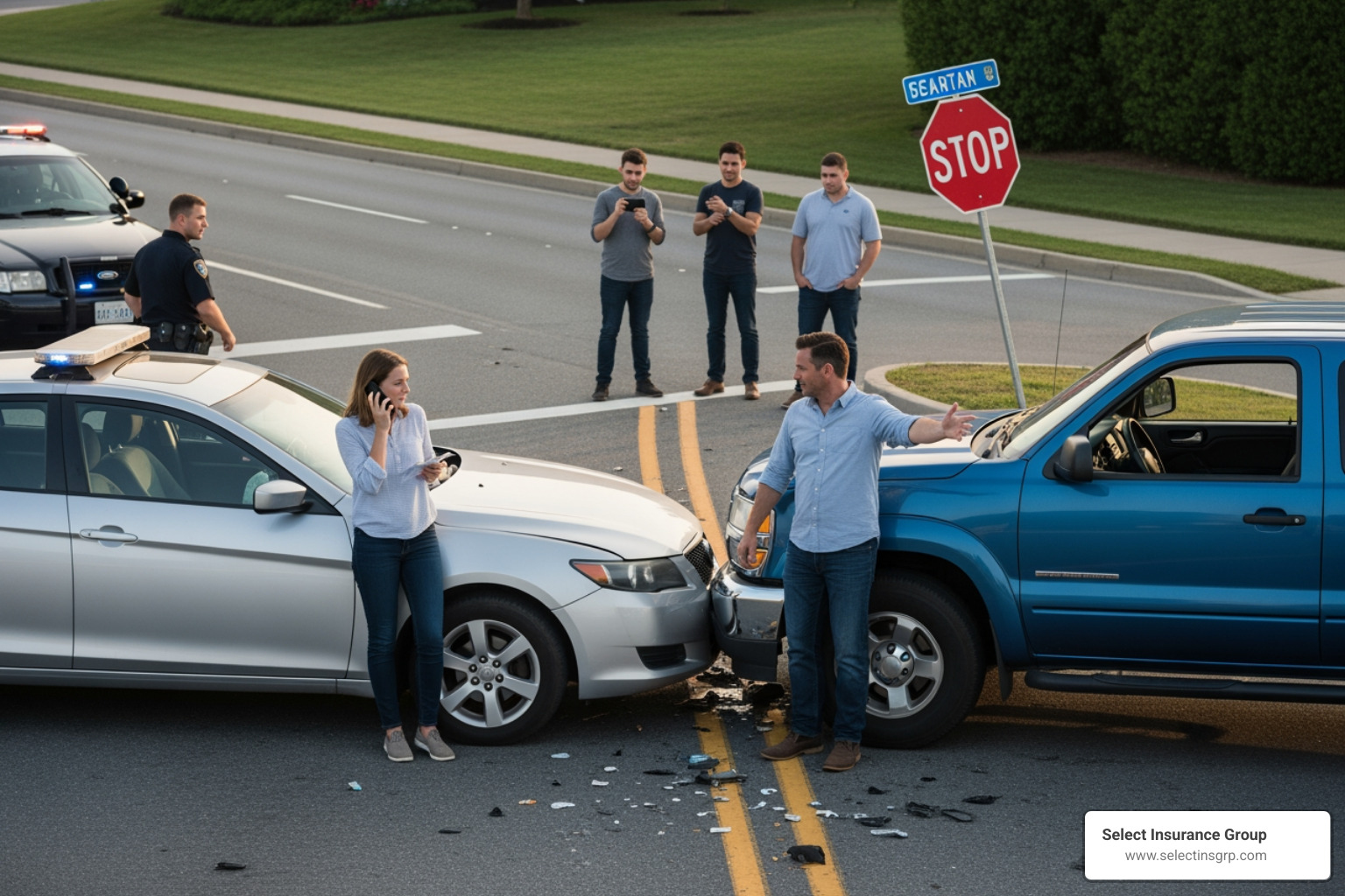 two-car accident scene focusing on the people and property involved, not the cars' damage - non owners drivers insurance
