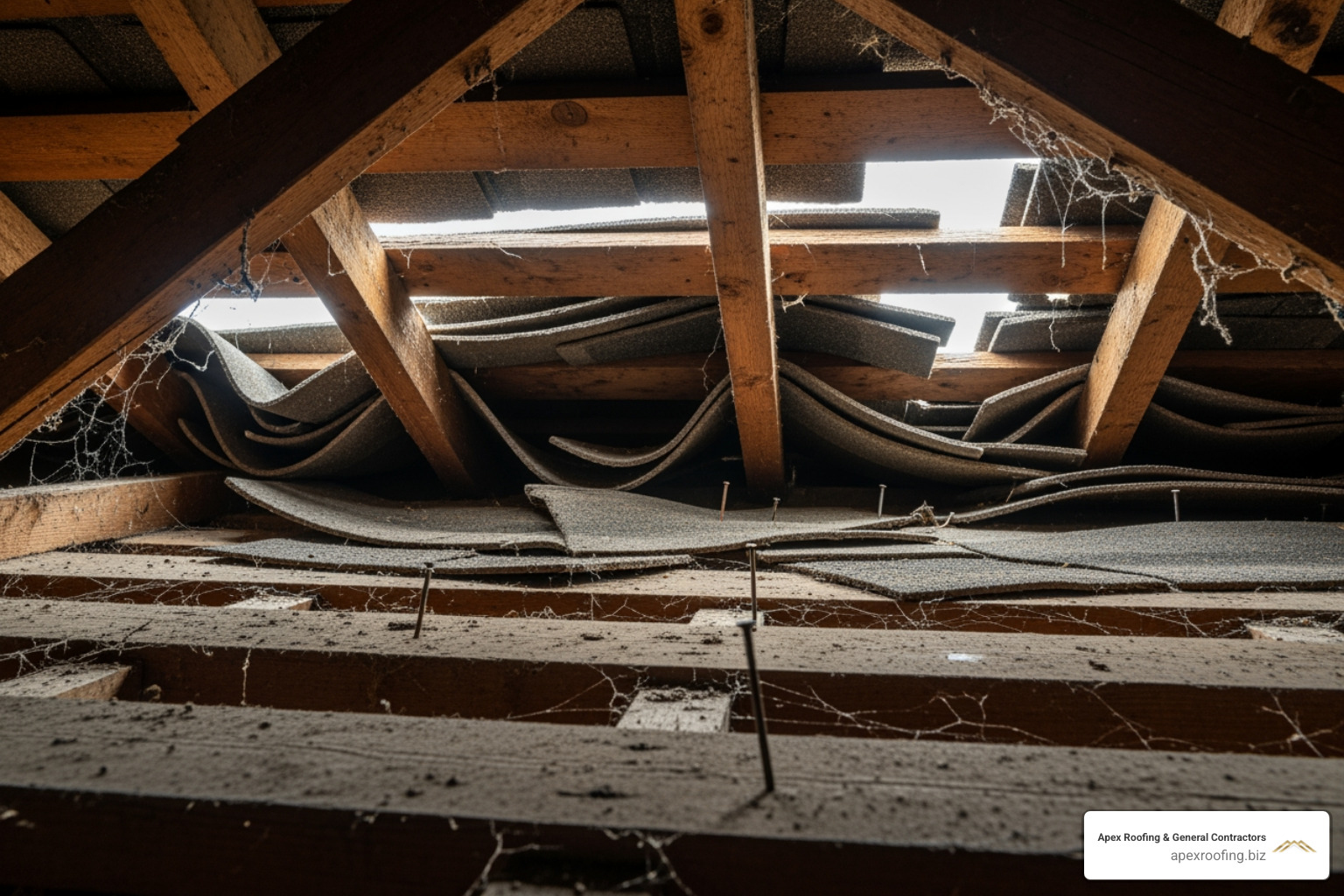 Warped shingles and mold spots on attic rafters - Attic ventilation San Antonio Warped shingles and mold spots on attic rafters - Attic ventilation San Antonio