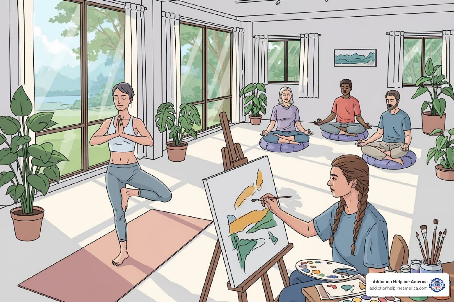 illustration of different therapy types like art therapy or yoga - Intensive outpatient Costa Mesa