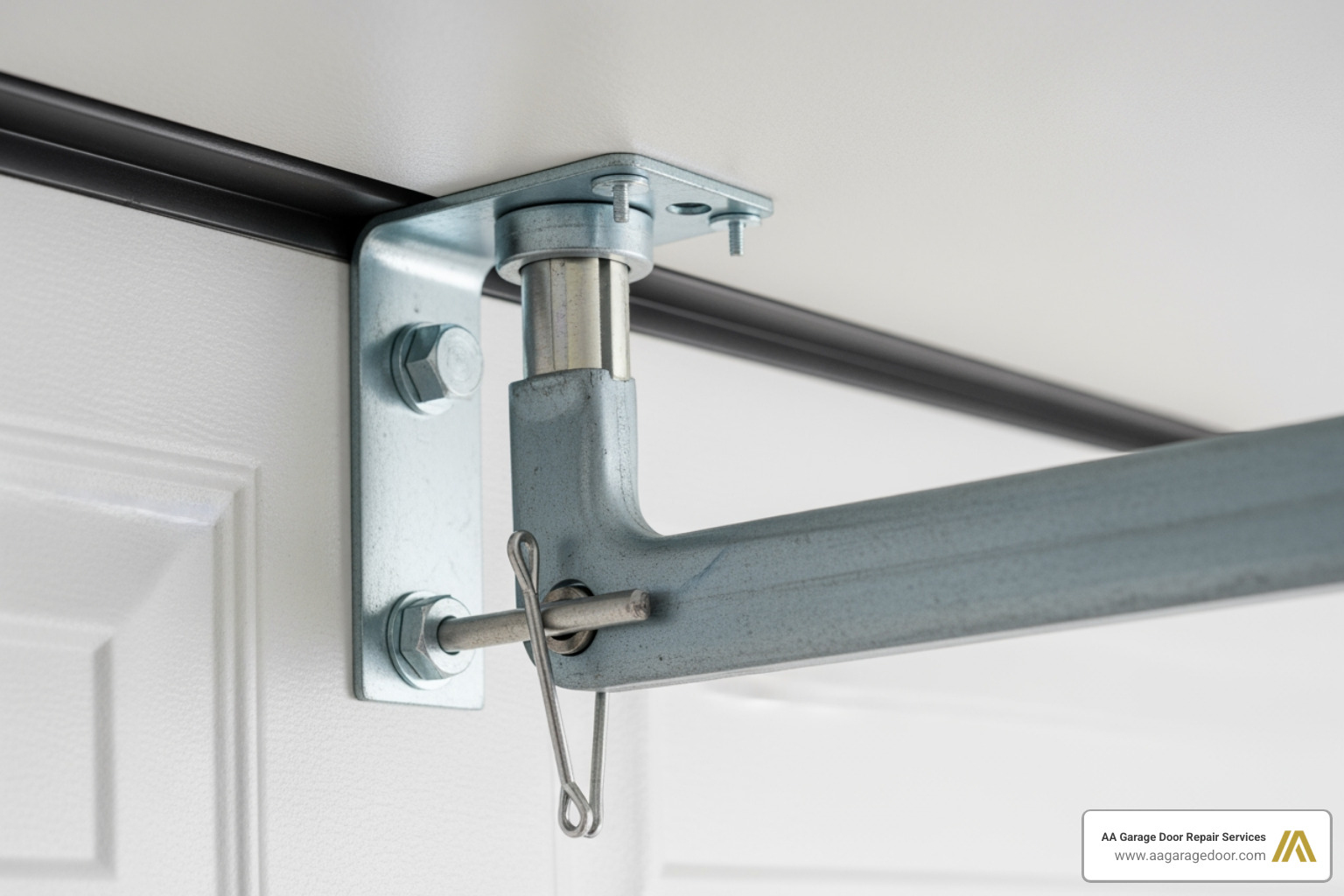 J-arm connected from garage door to opener's trolley - sectional garage door opener installation