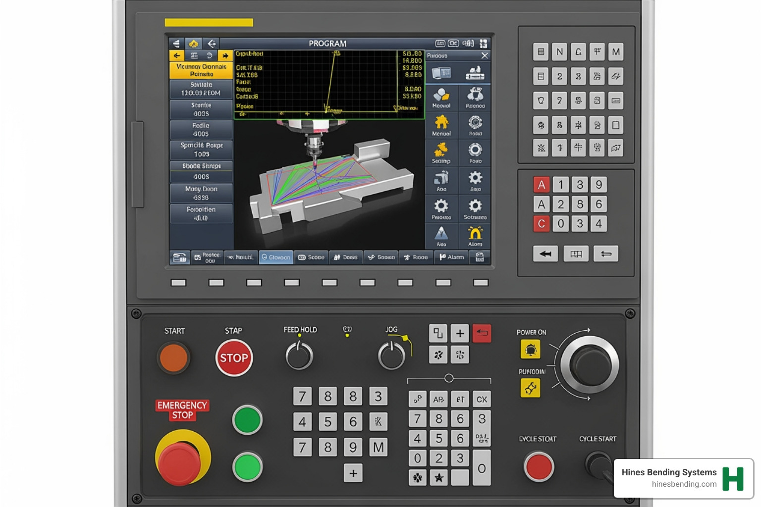 Image of a modern Hines CNC control panel interface - cnc tube bending machines Image of a modern Hines CNC control panel interface - cnc tube bending machines