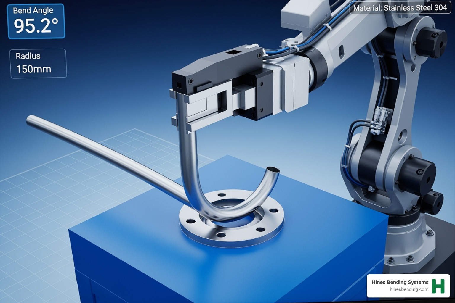 Image of a 3D bending simulation on a Hines system - cnc tube bending machines Image of a 3D bending simulation on a Hines system - cnc tube bending machines