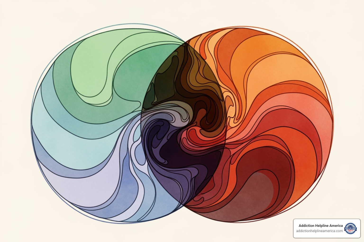 Diagram showing the overlap between mental health disorders and substance use disorders - Dual diagnosis Costa Mesa Diagram showing the overlap between mental health disorders and substance use disorders - Dual diagnosis Costa Mesa