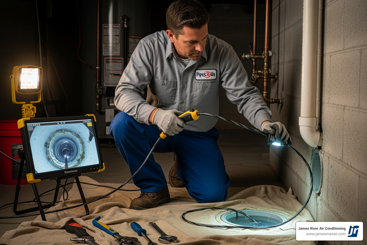technician using video drain inspection camera - affordable plumbing repair in petersburg, va technician using video drain inspection camera - affordable plumbing repair in petersburg, va