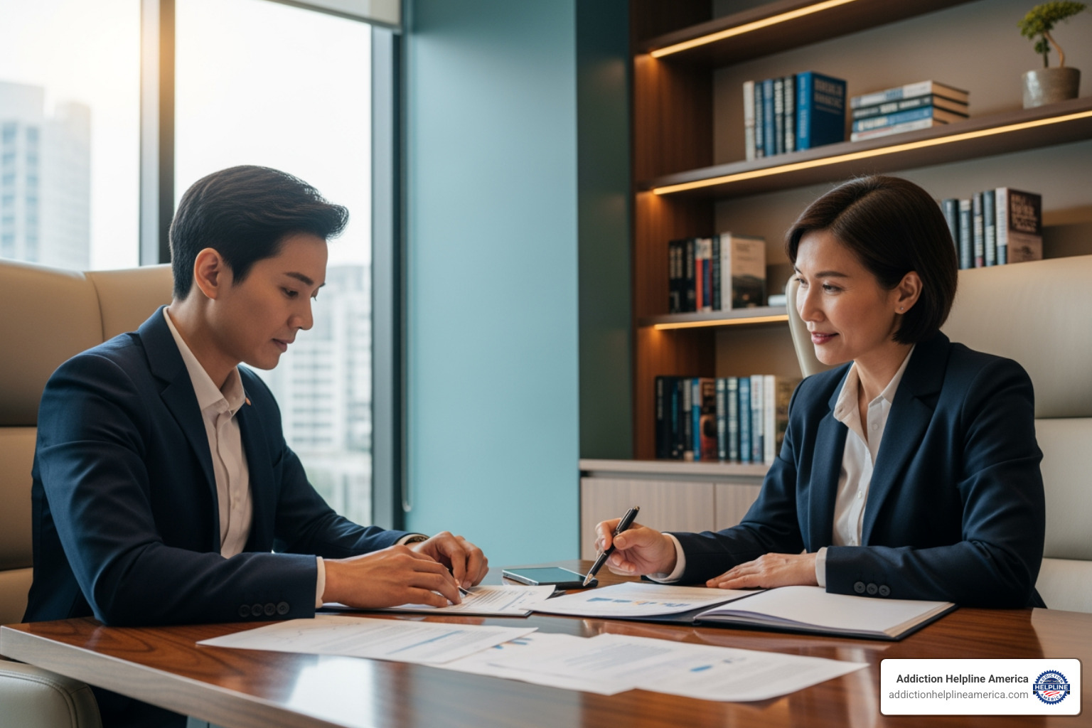 Person reviewing financial documents with a counselor - rehab centers tulsa Person reviewing financial documents with a counselor - rehab centers tulsa