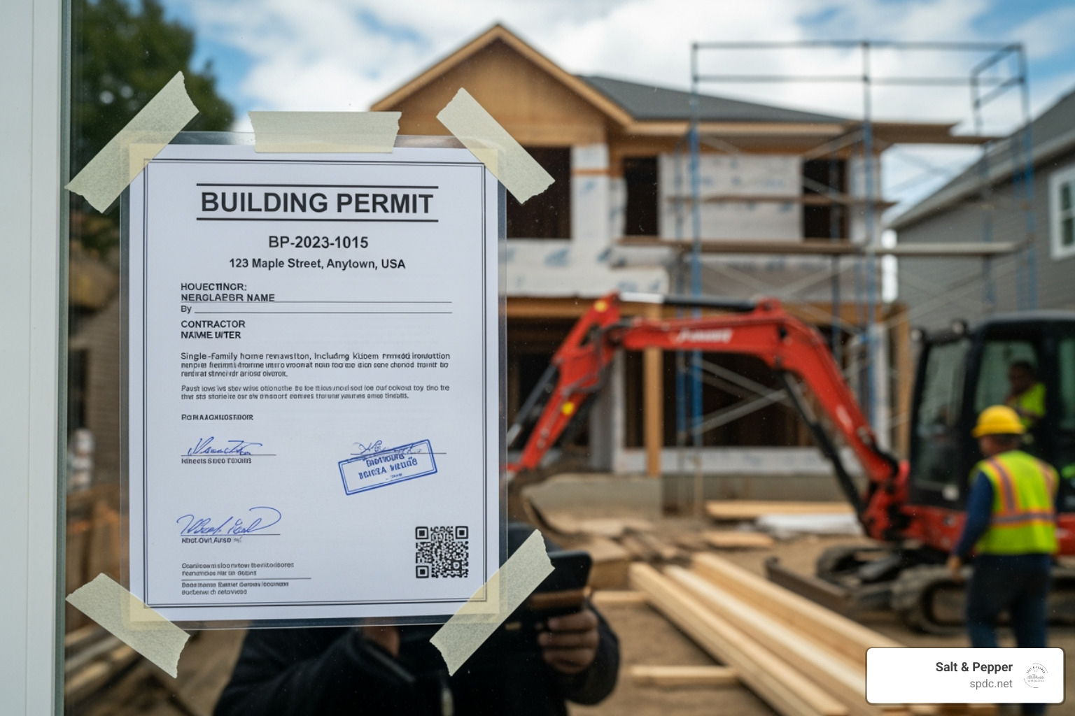 A building permit posted in the window of a home undergoing renovation - home renovation contractors A building permit posted in the window of a home undergoing renovation - home renovation contractors