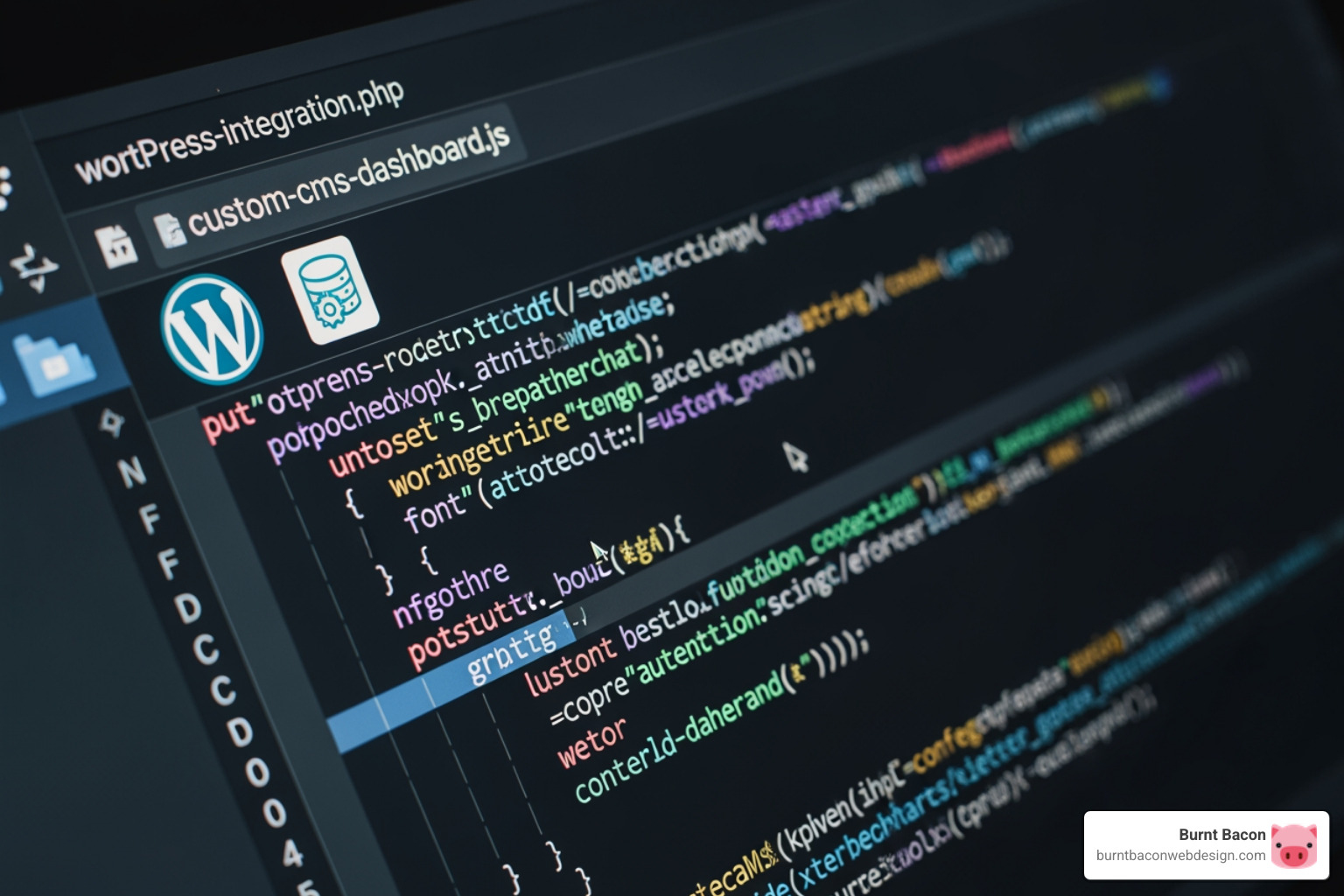 code on a screen with WordPress and custom CMS logos - website development salt lake city code on a screen with WordPress and custom CMS logos - website development salt lake city