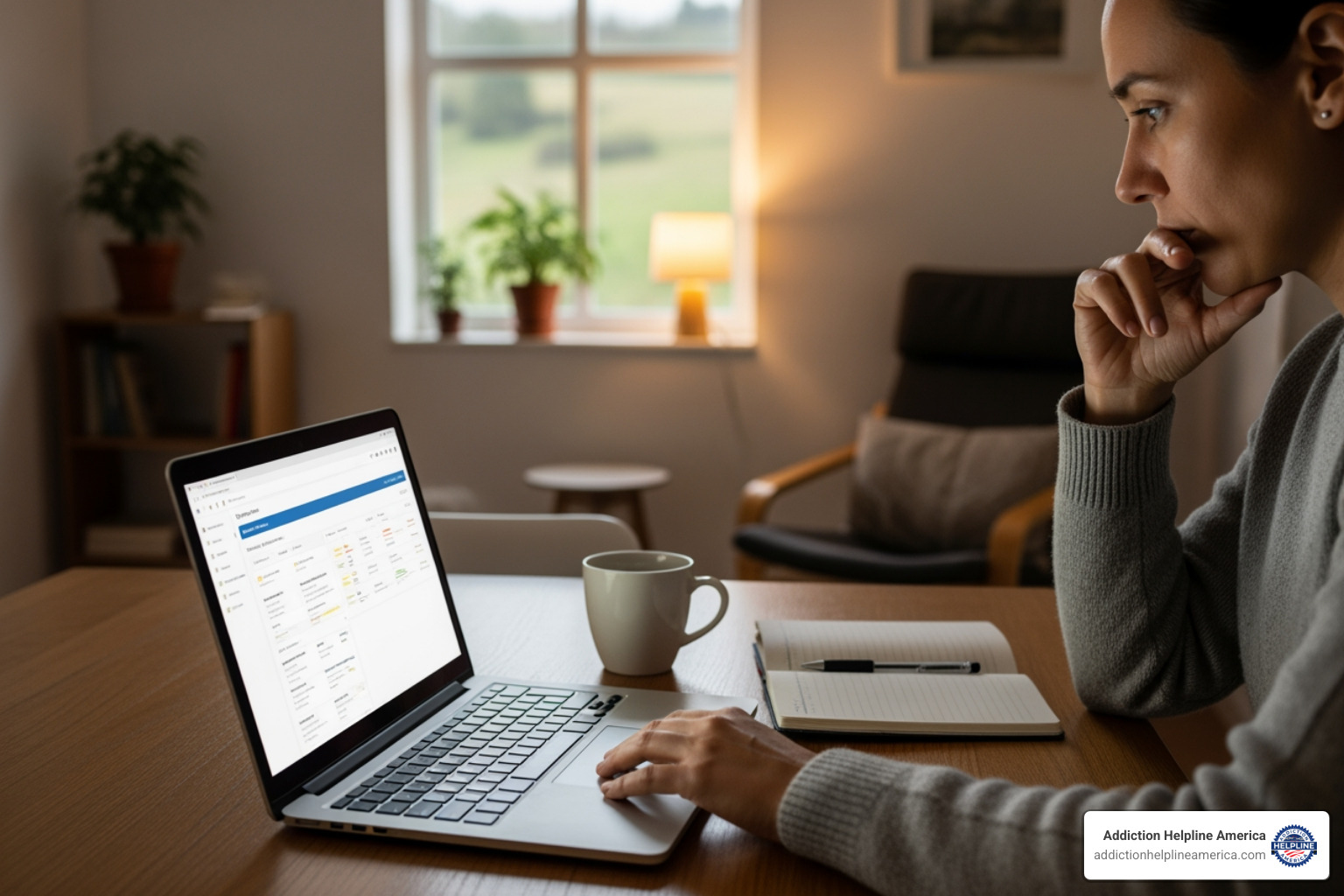 person thoughtfully reviewing treatment options on a laptop - IOP program Costa Mesa person thoughtfully reviewing treatment options on a laptop - IOP program Costa Mesa
