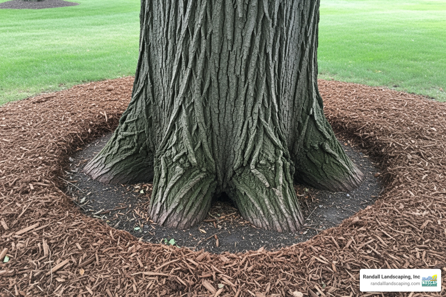 mulch donut around a tree base - garden bed mulching