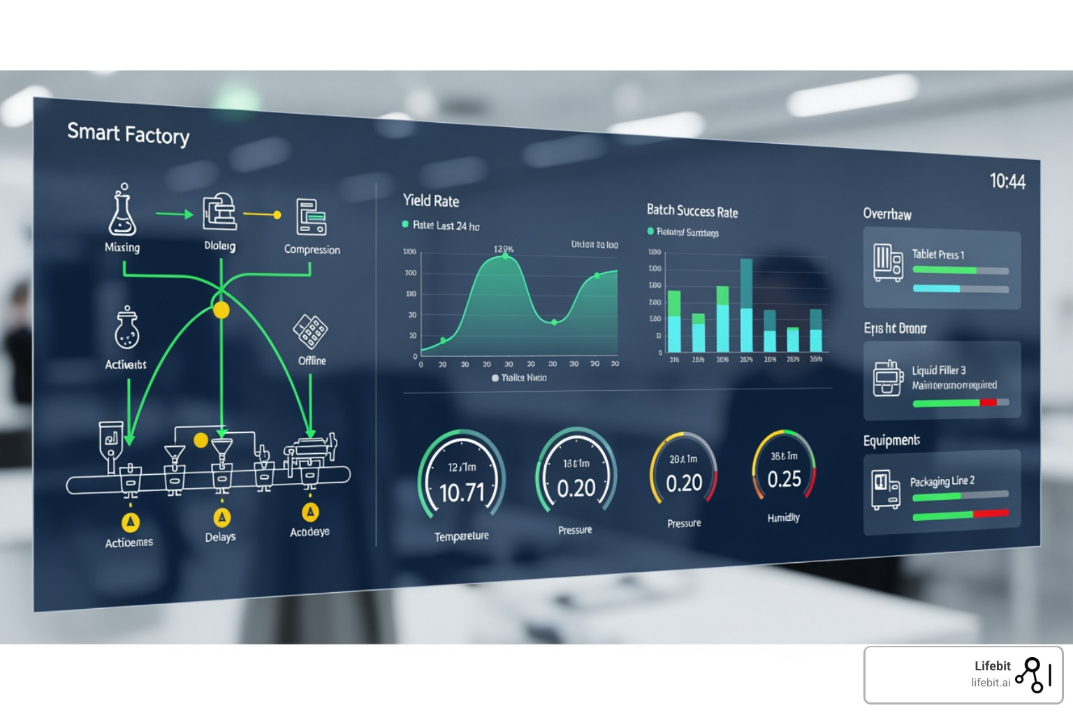 Image of a smart factory dashboard for pharma manufacturing - Clinical Research SaaS: The Tech Stack Behind Modern Trials Image of a smart factory dashboard for pharma manufacturing - Clinical Research SaaS: The Tech Stack Behind Modern Trials