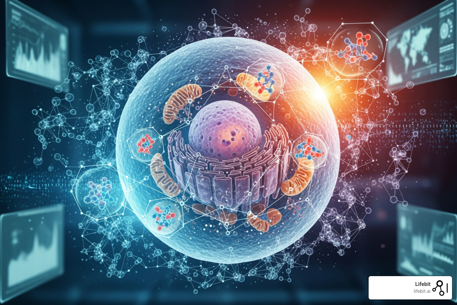 diverse data types (genomics, radiomics, clinical notes) flowing into a central AI model - ai-powered biomarker discovery diverse data types (genomics, radiomics, clinical notes) flowing into a central AI model - ai-powered biomarker discovery
