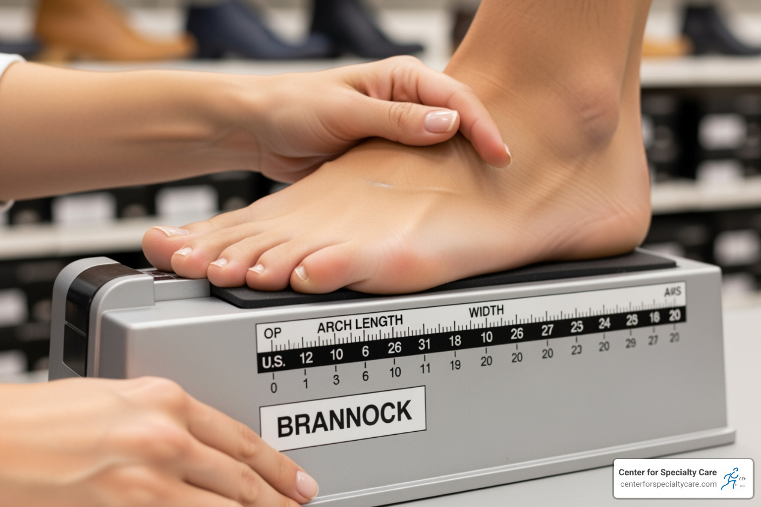 a person's foot being measured in a shoe store - foot health tips