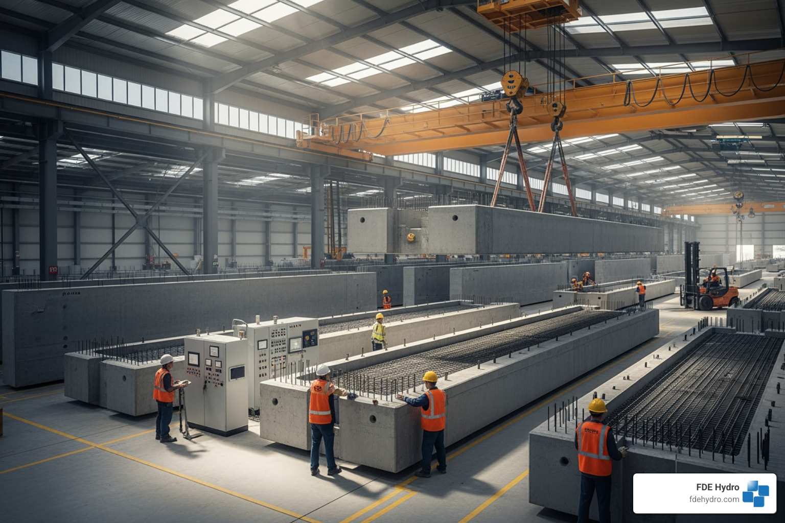 precast concrete modules in factory - modular dam construction