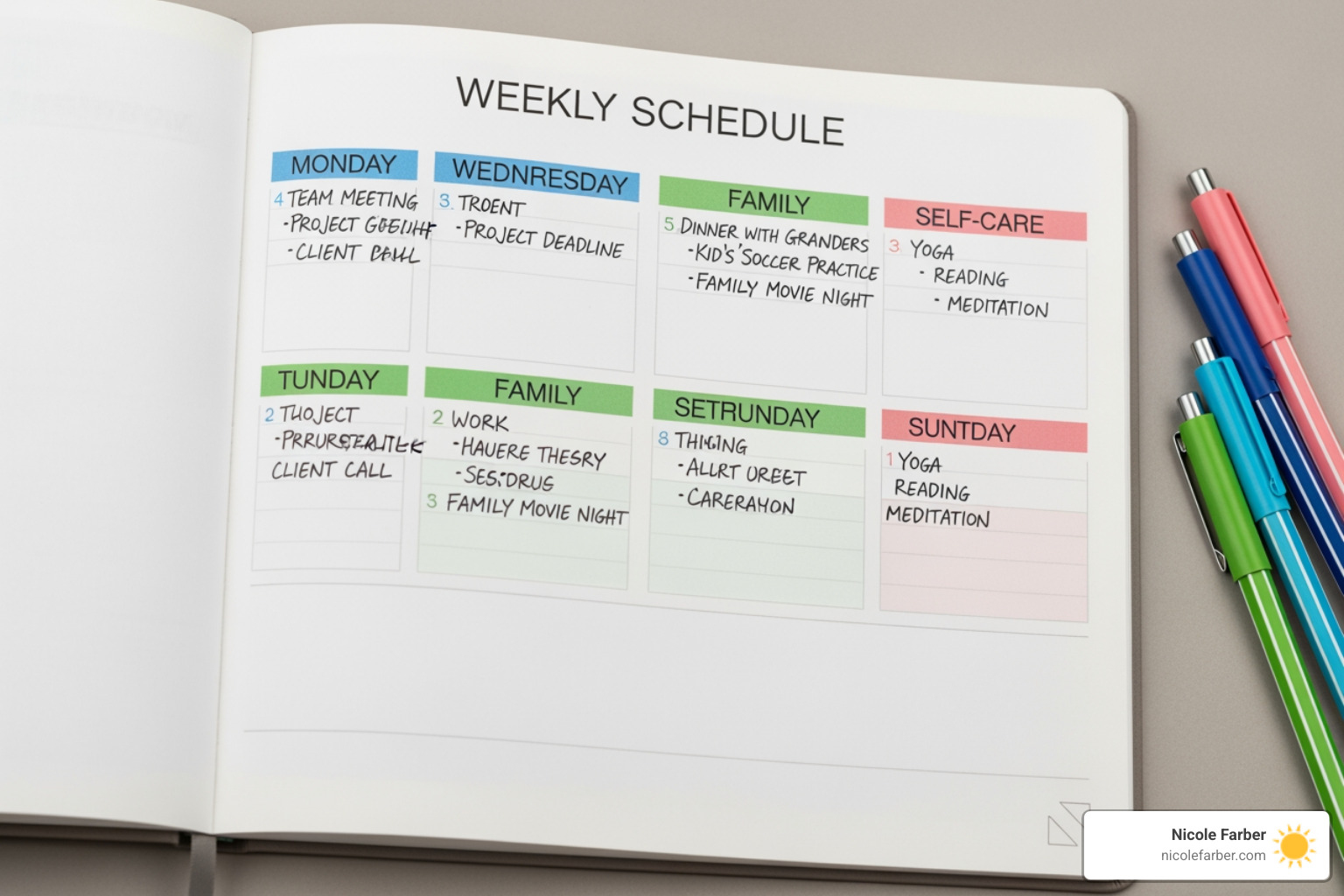 planner or calendar with distinct blocks for work, family, and self-care - single mom entrepreneur planner or calendar with distinct blocks for work, family, and self-care - single mom entrepreneur