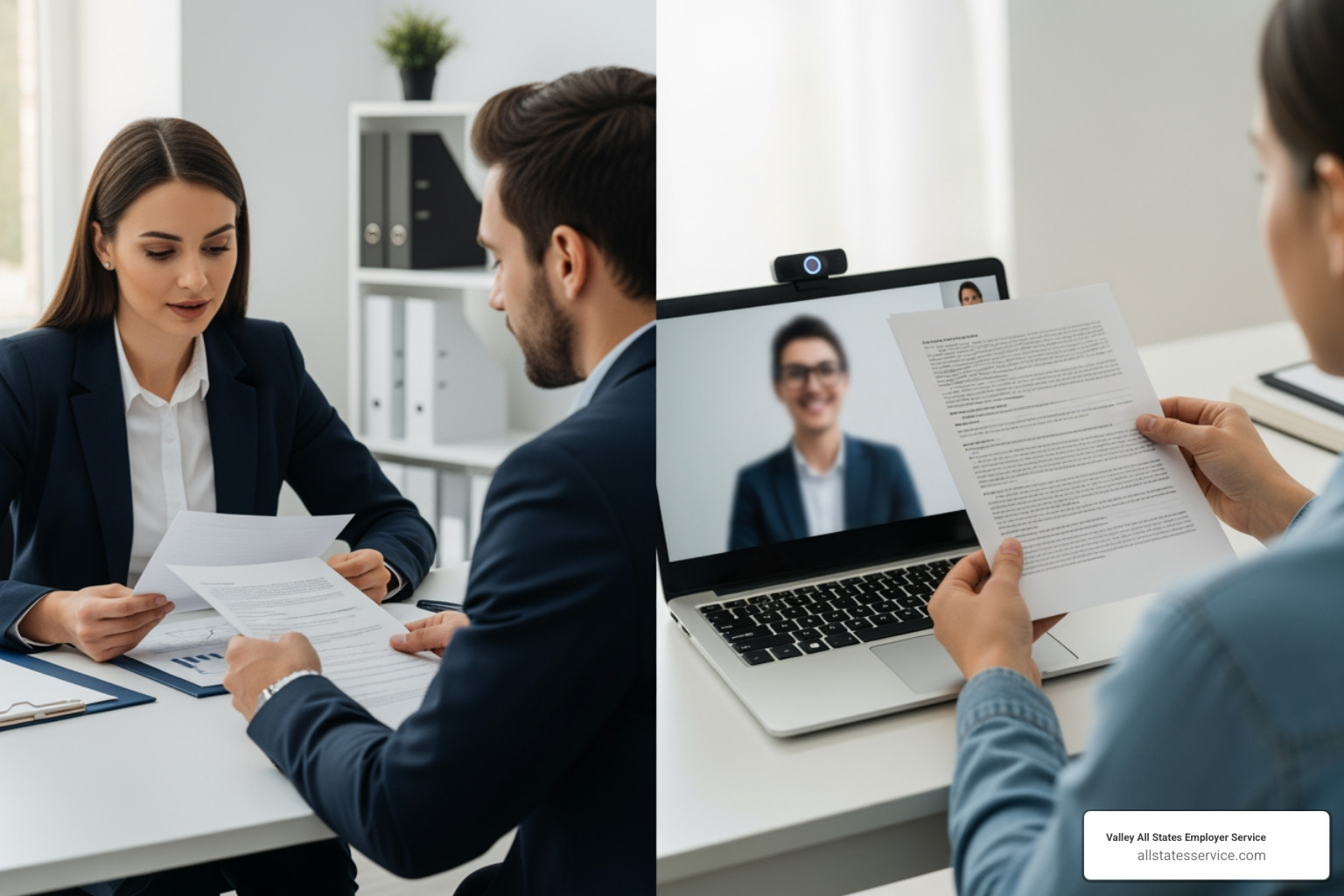 side-by-side comparison graphic of in-person vs virtual I-9 verification methods - Virtual I-9 process side-by-side comparison graphic of in-person vs virtual I-9 verification methods - Virtual I-9 process