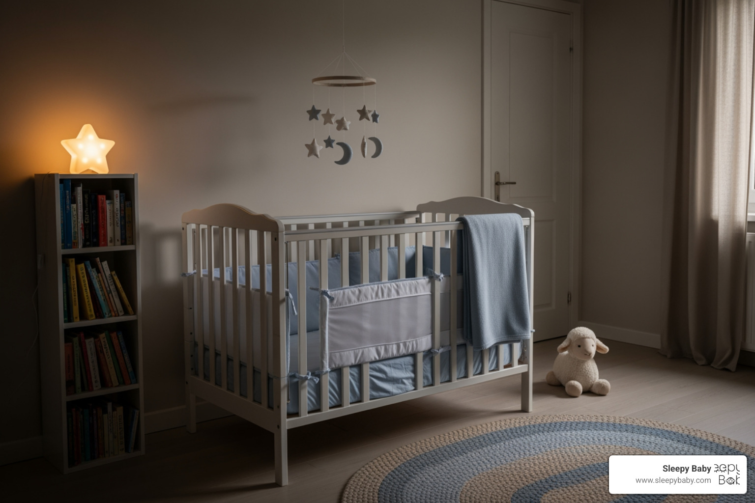 of a calm and dark nursery with a crib - 6 month old frequent waking