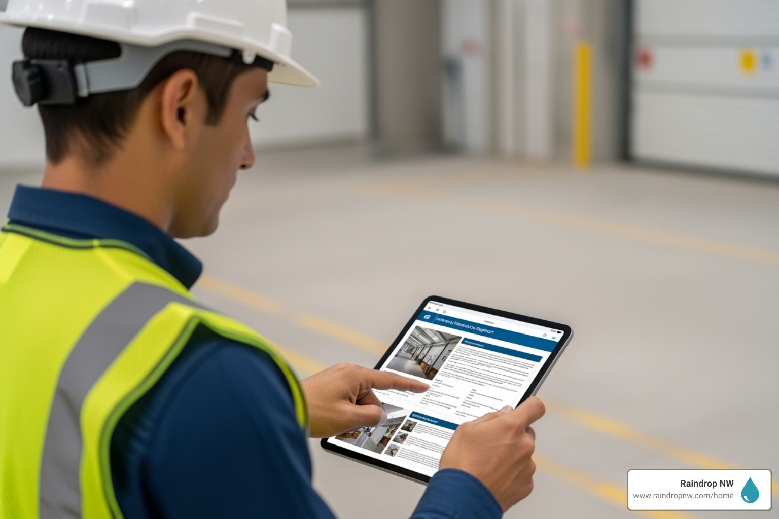 A professional inspector reviewing a clear, easy-to-read digital inspection report on a tablet, highlighting the use of technology in reporting - best commercial estimates and inspections company in first addition or