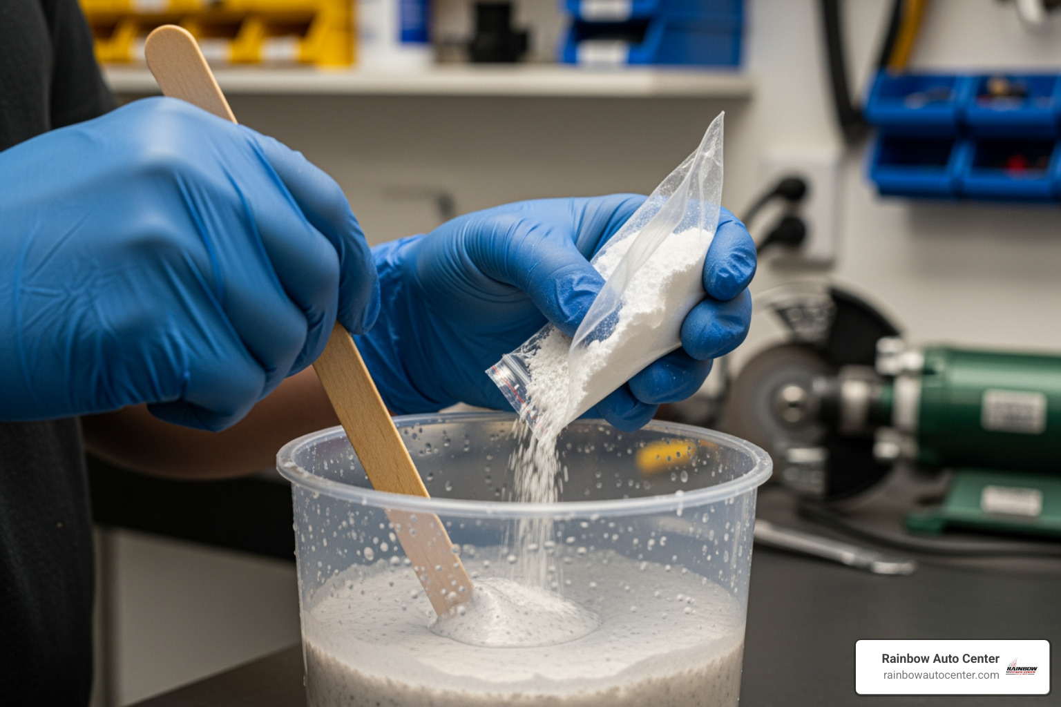 cerium oxide powder being mixed into a slurry - windscreen scratch removal