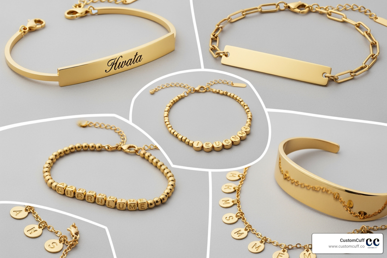 collage featuring top recommended gold name bracelets - custom name bracelets gold collage featuring top recommended gold name bracelets - custom name bracelets gold