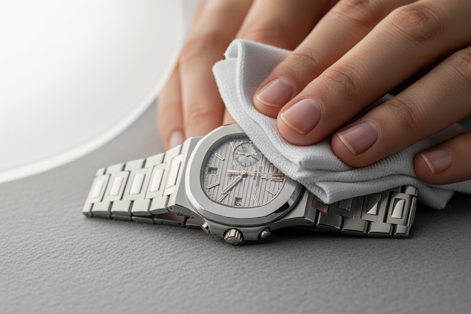 watch being cleaned with a microfibre cloth - guide to buying watches watch being cleaned with a microfibre cloth - guide to buying watches