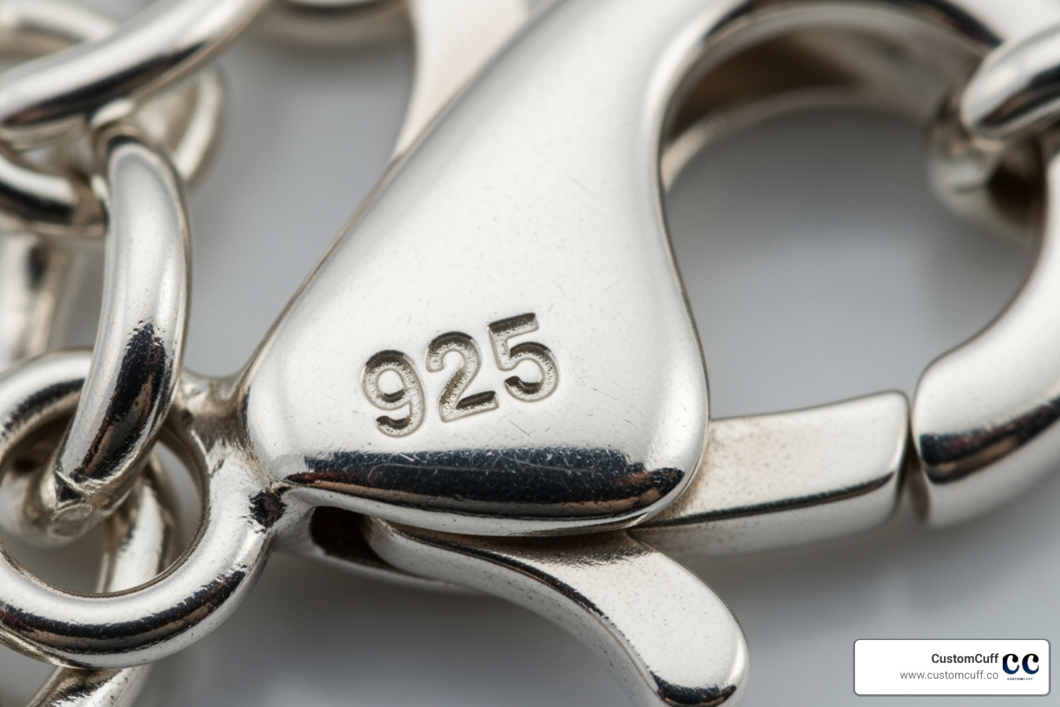 A sterling silver purity stamp (.925) on a bracelet clasp - custom engraved sterling silver bracelets A sterling silver purity stamp (.925) on a bracelet clasp - custom engraved sterling silver bracelets