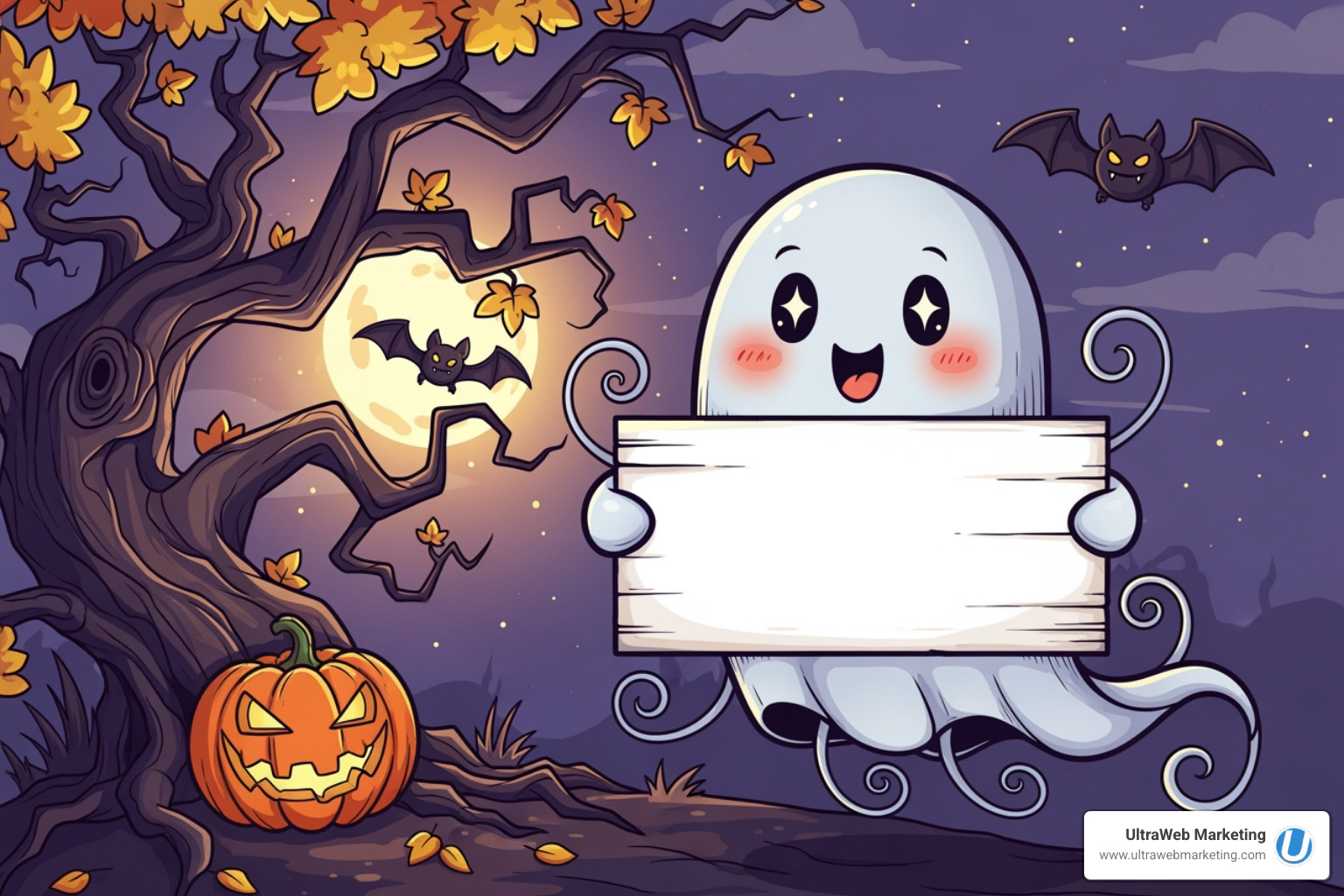 A friendly ghost holding a sign that says "Owned, Paid, Earned Media: The Trifecta of Digital Marketing!" - Digital marketing strategy A friendly ghost holding a sign that says "Owned, Paid, Earned Media: The Trifecta of Digital Marketing!" - Digital marketing strategy