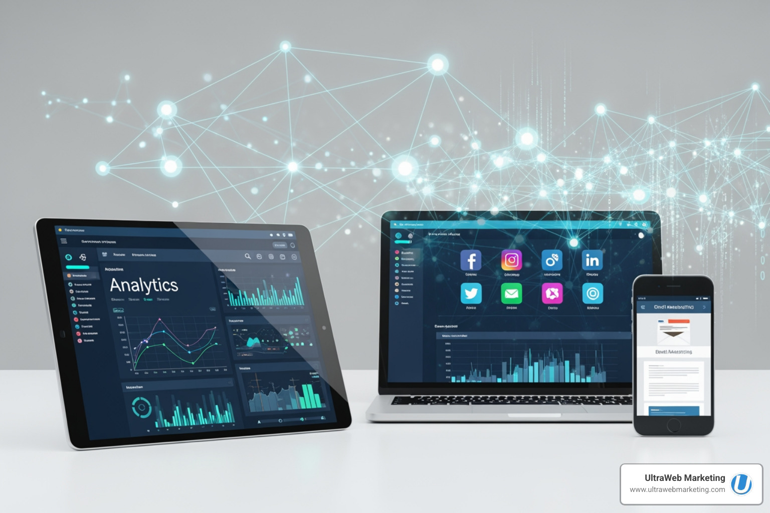 A friendly ghost in front of a glowing pumpkin-themed dashboard, showing various marketing analytics charts and graphs. - Digital marketing strategy A friendly ghost in front of a glowing pumpkin-themed dashboard, showing various marketing analytics charts and graphs. - Digital marketing strategy