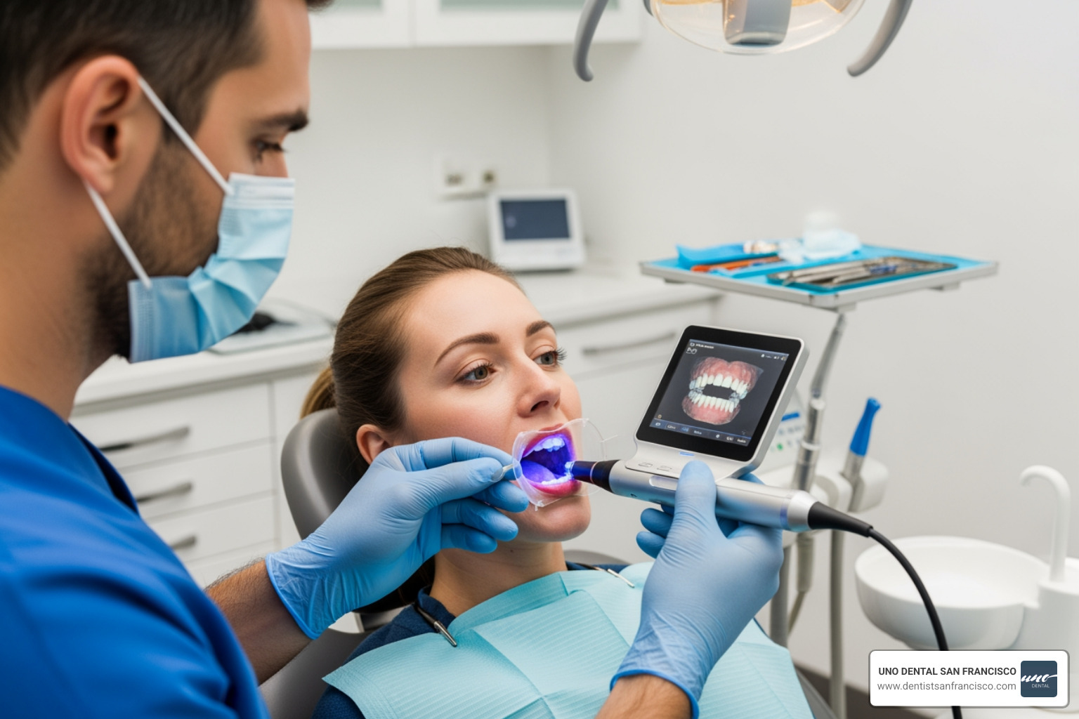Dentist using a digital scanner for precise impressions - Dentures San Francisco CA Dentist using a digital scanner for precise impressions - Dentures San Francisco CA
