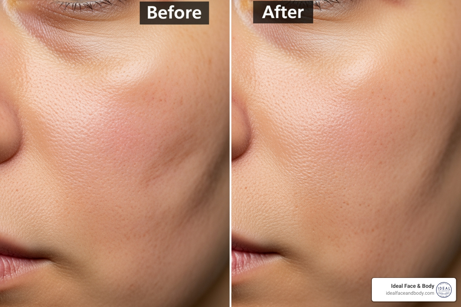 Before and after image of acne scar treatment - Atrophic acne scars Before and after image of acne scar treatment - Atrophic acne scars