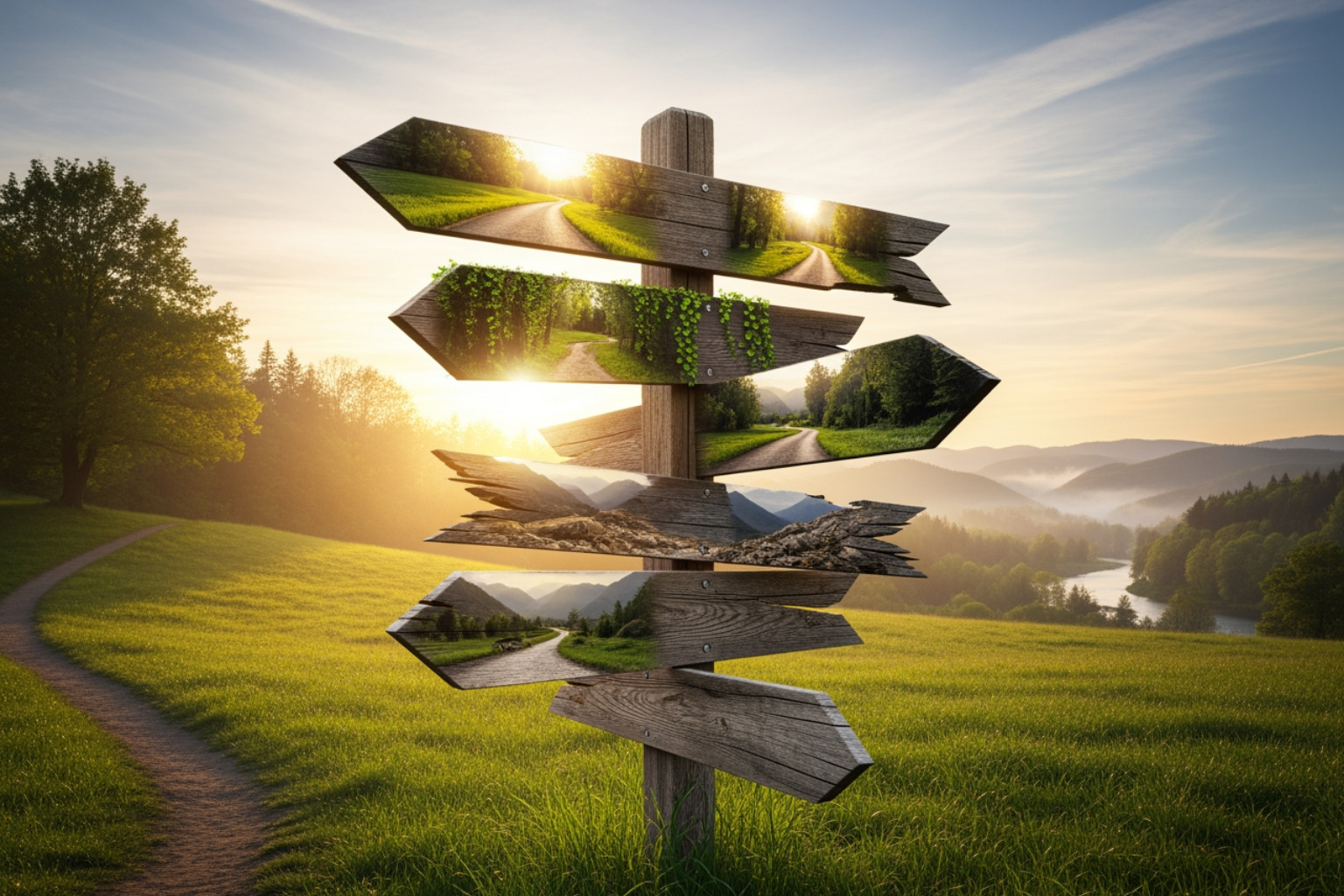 Crossroads sign with different exit options - franchise exit strategy