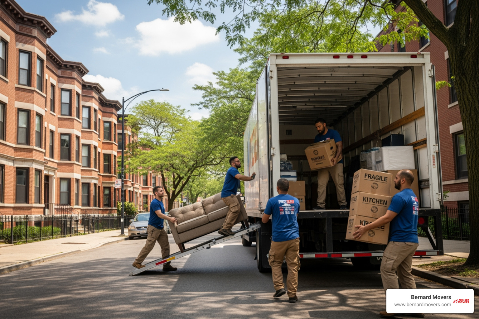 movers efficiently loading a truck in a Chicago neighborhood - shifting service near me