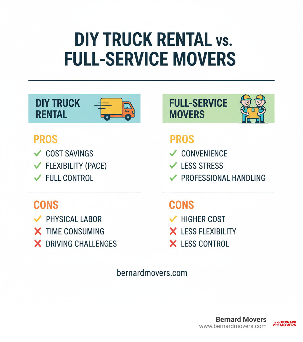 Table comparing DIY Truck Rental vs. Full-Service Movers - moving truck local infographic Table comparing DIY Truck Rental vs. Full-Service Movers - moving truck local infographic