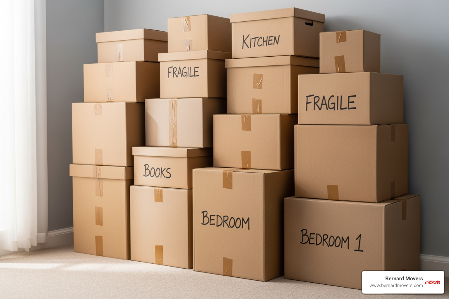 neatly packed moving boxes - movers short distance