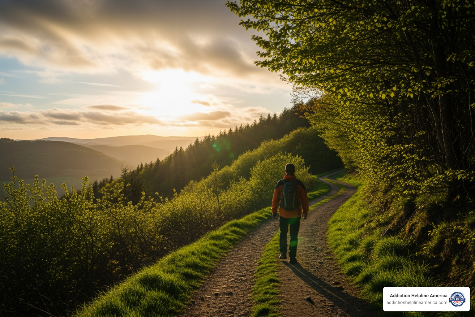 Person walking on a path toward a bright horizon - Rehab in Tulsa Person walking on a path toward a bright horizon - Rehab in Tulsa