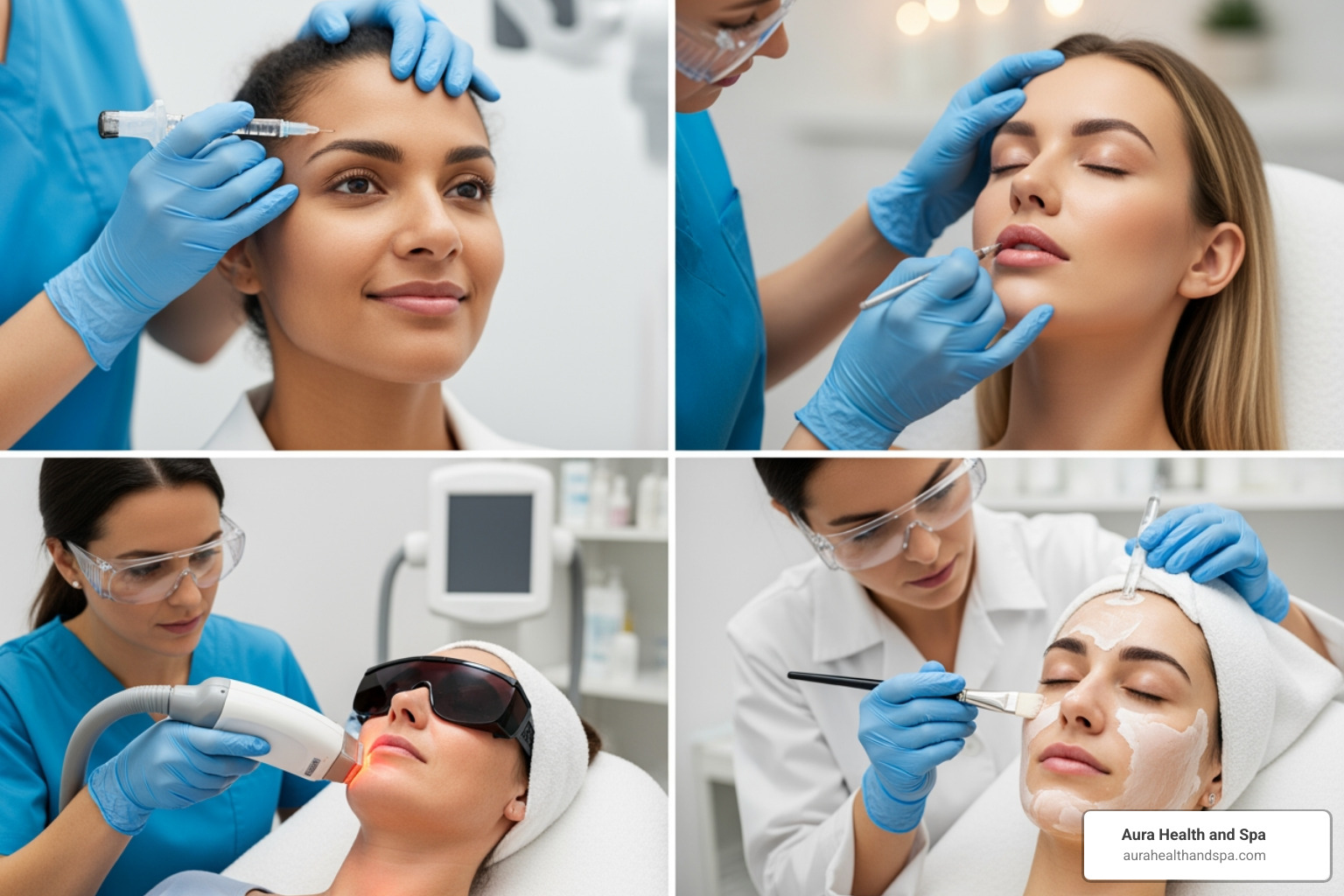 Image of a collage showing different non-surgical treatments being performed - Facial rejuvenation treatment