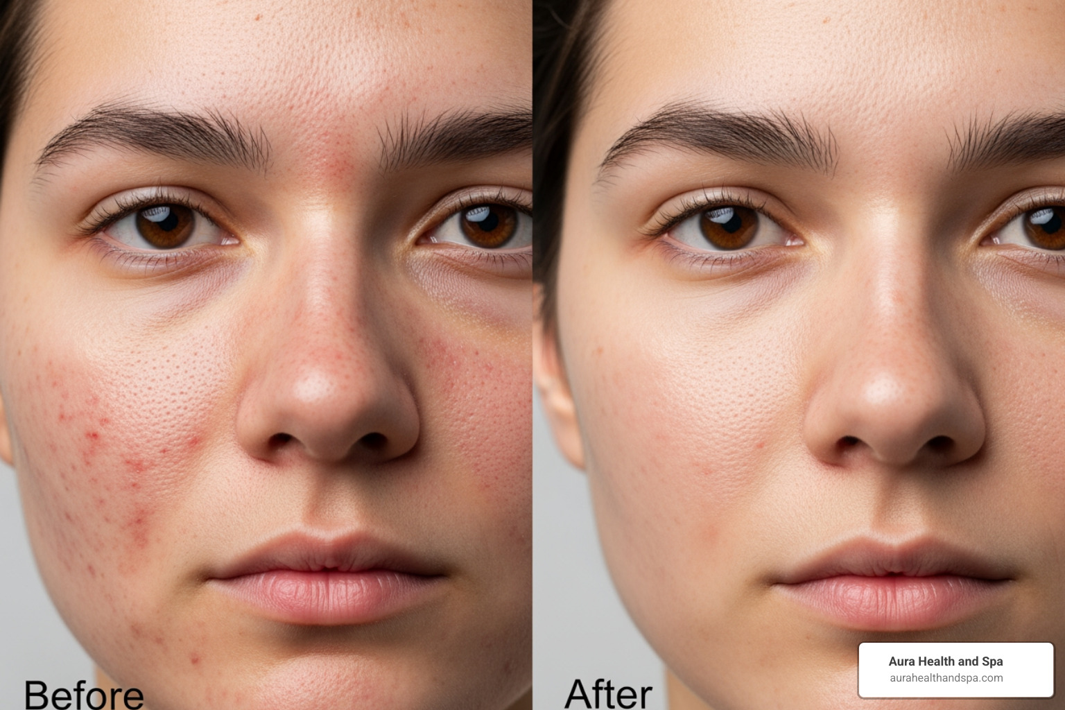 before-and-after photo showing reduced acne and improved skin texture - Hydrafacial for acne