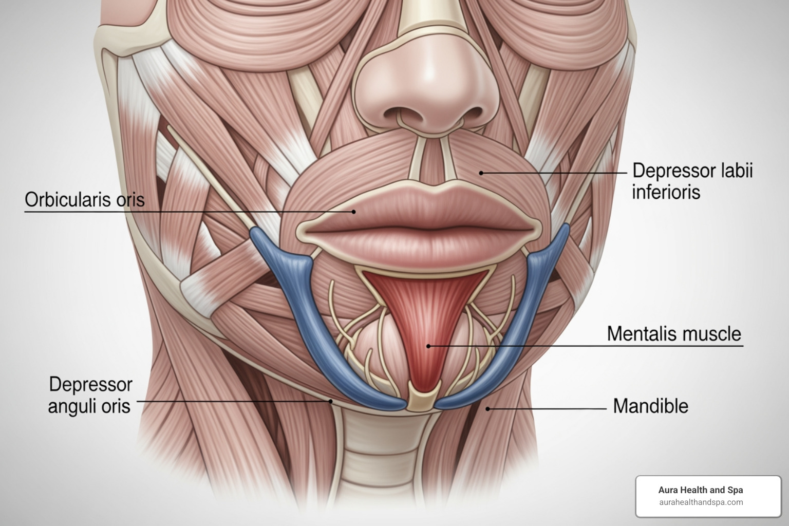 facial muscle anatomy highlighting the mentalis muscle - dimpled chin botox