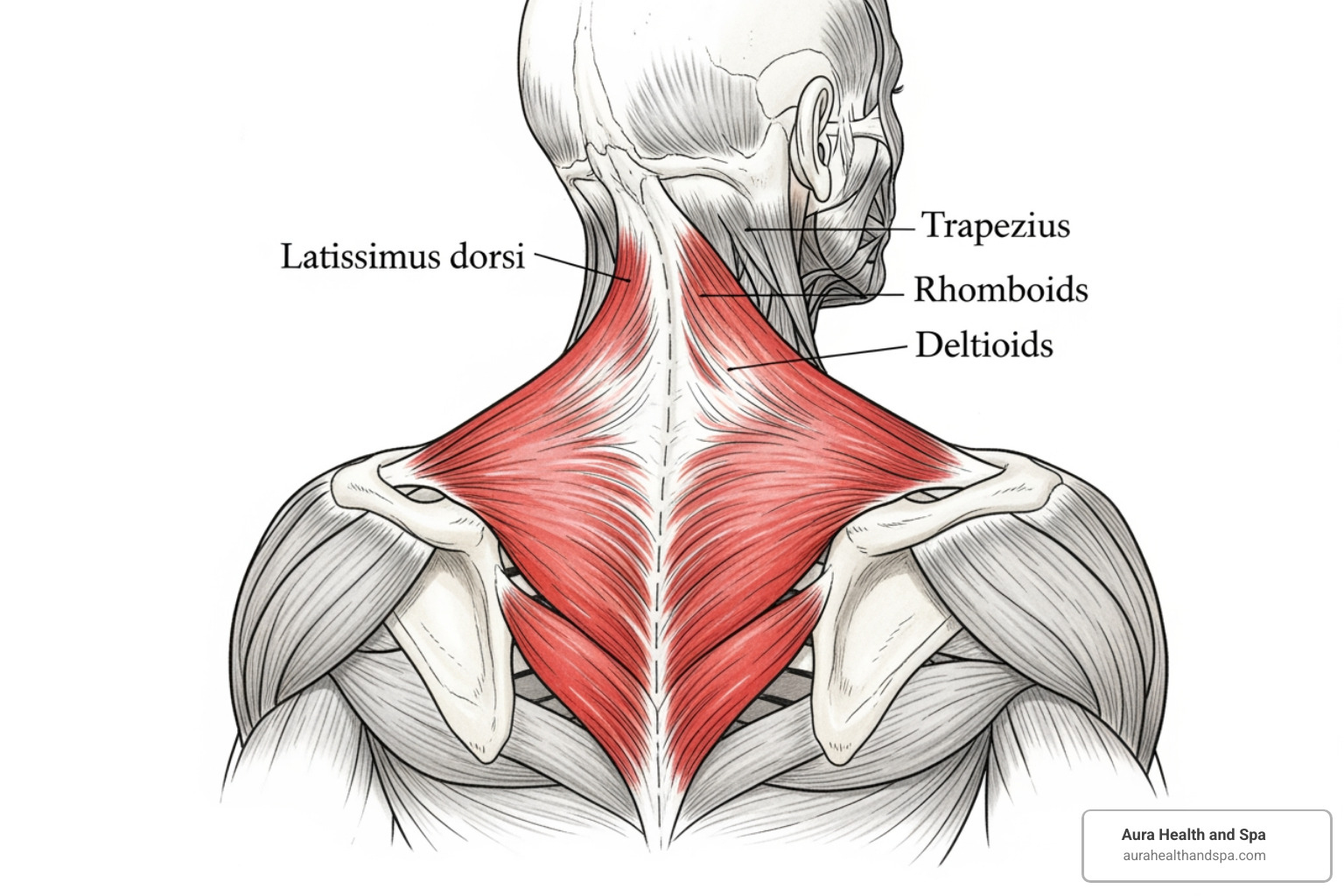 anatomical diagram highlighting the trapezius muscles - botox trapezius muscle cost