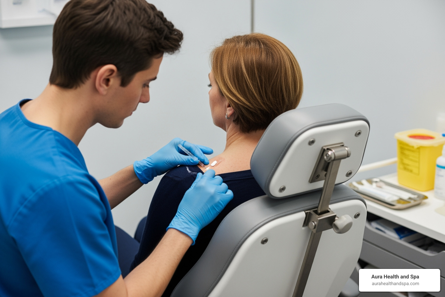 patient receiving Traptox injections in a professional clinic setting - botox trapezius muscle cost