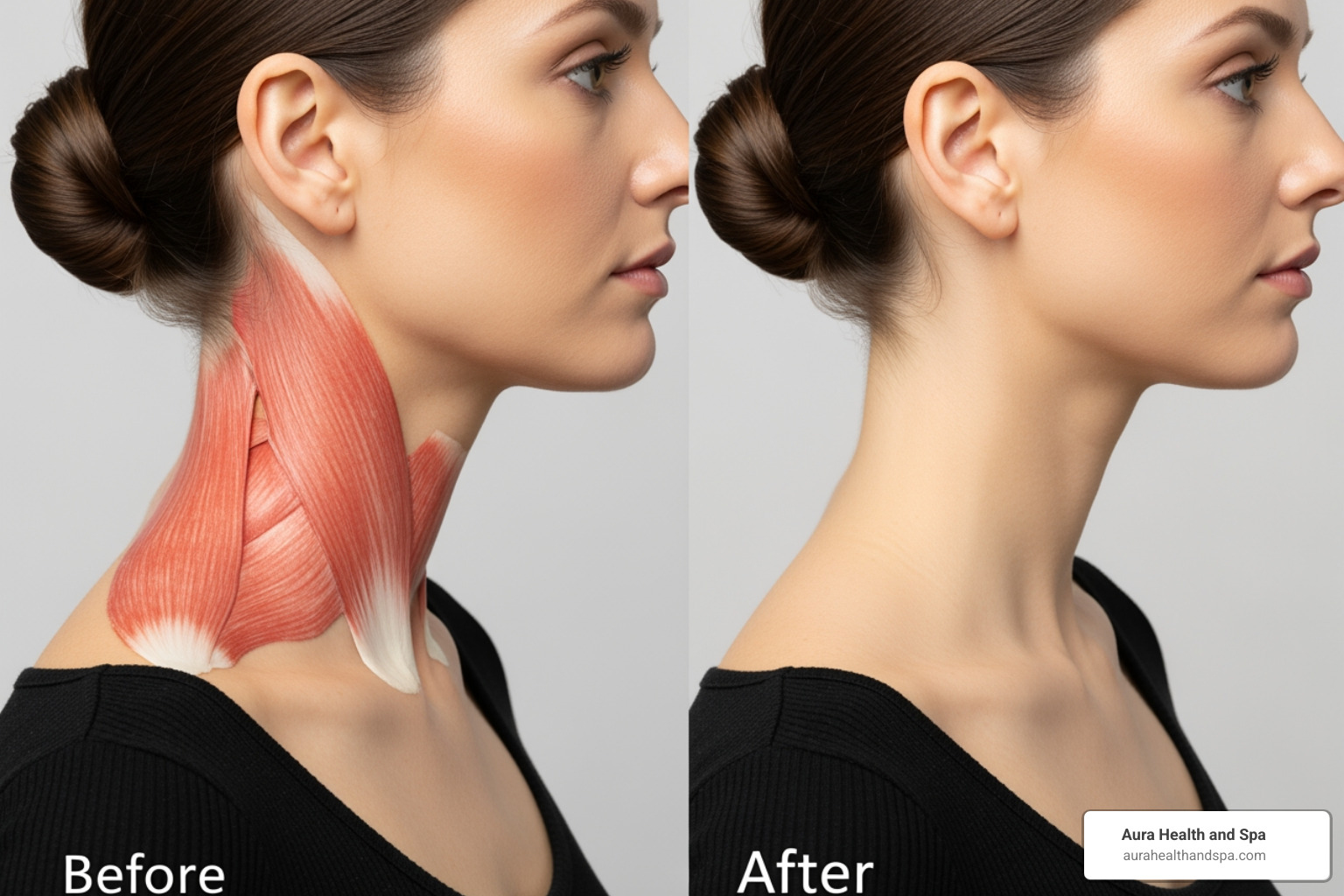 before-and-after photos showing cosmetic improvement in shoulder contour - botox trapezius muscle