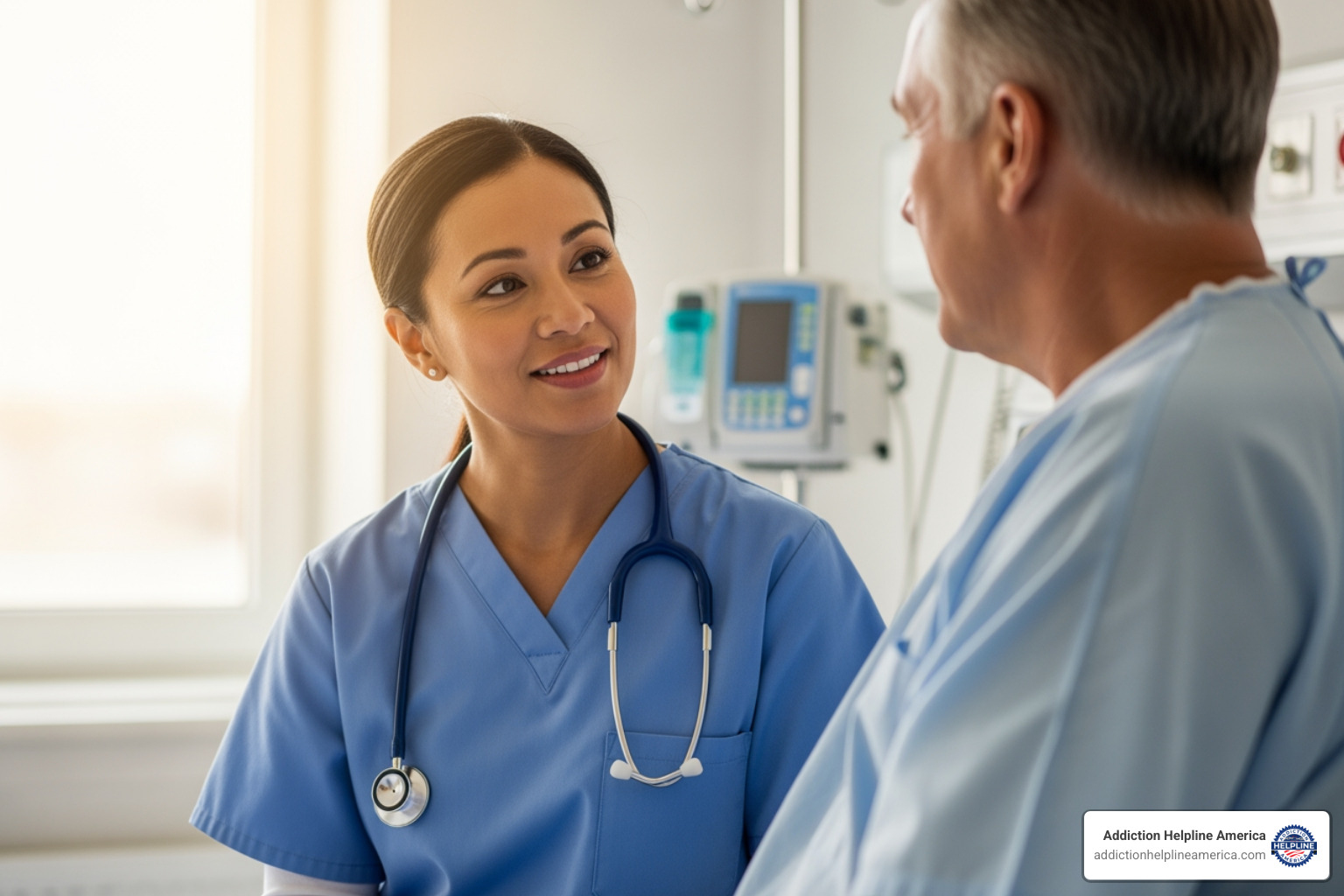 compassionate nurse talking with a patient - psychiatric hospital near me