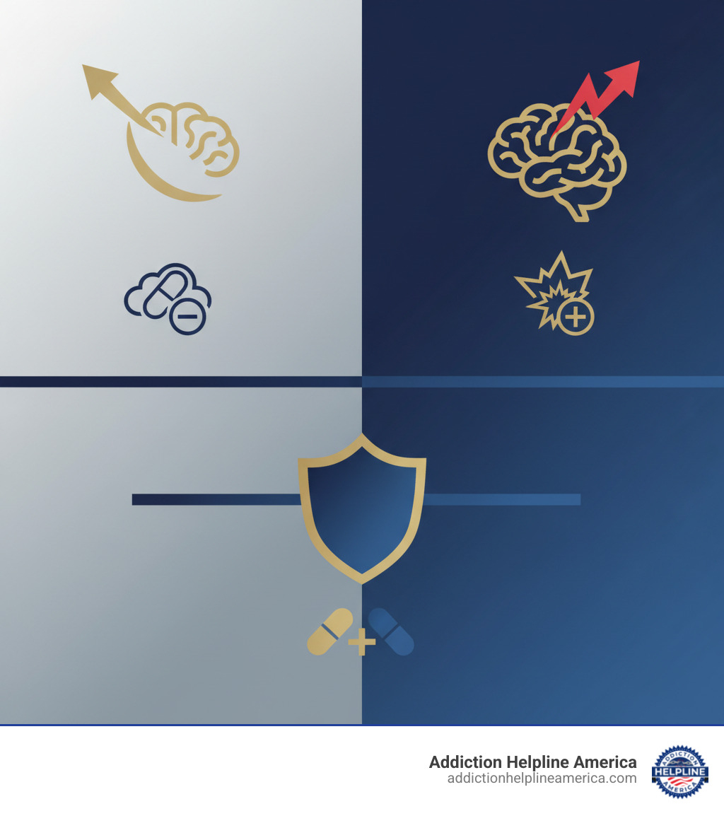 infographic showing the core treatment dilemma: antidepressants can reduce depressive symptoms but may trigger manic episodes, which is why mood stabilizers must always be used alongside them - bipolar disorder and antidepressants infographic 