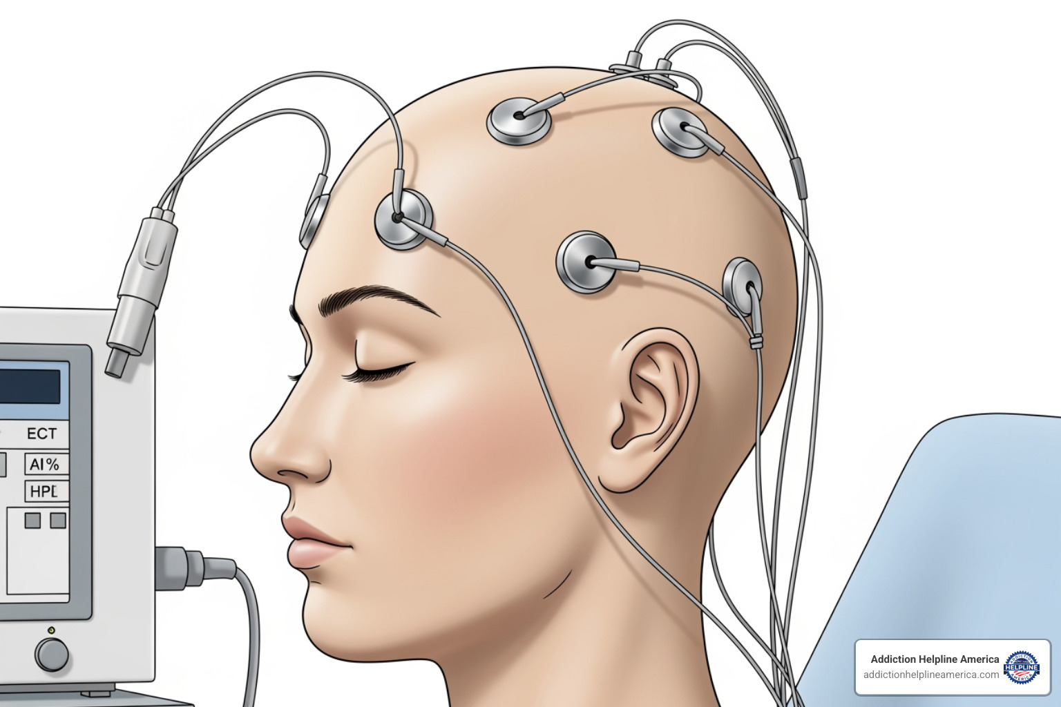 illustration of ECT electrode placement - electro shock therapy for depression