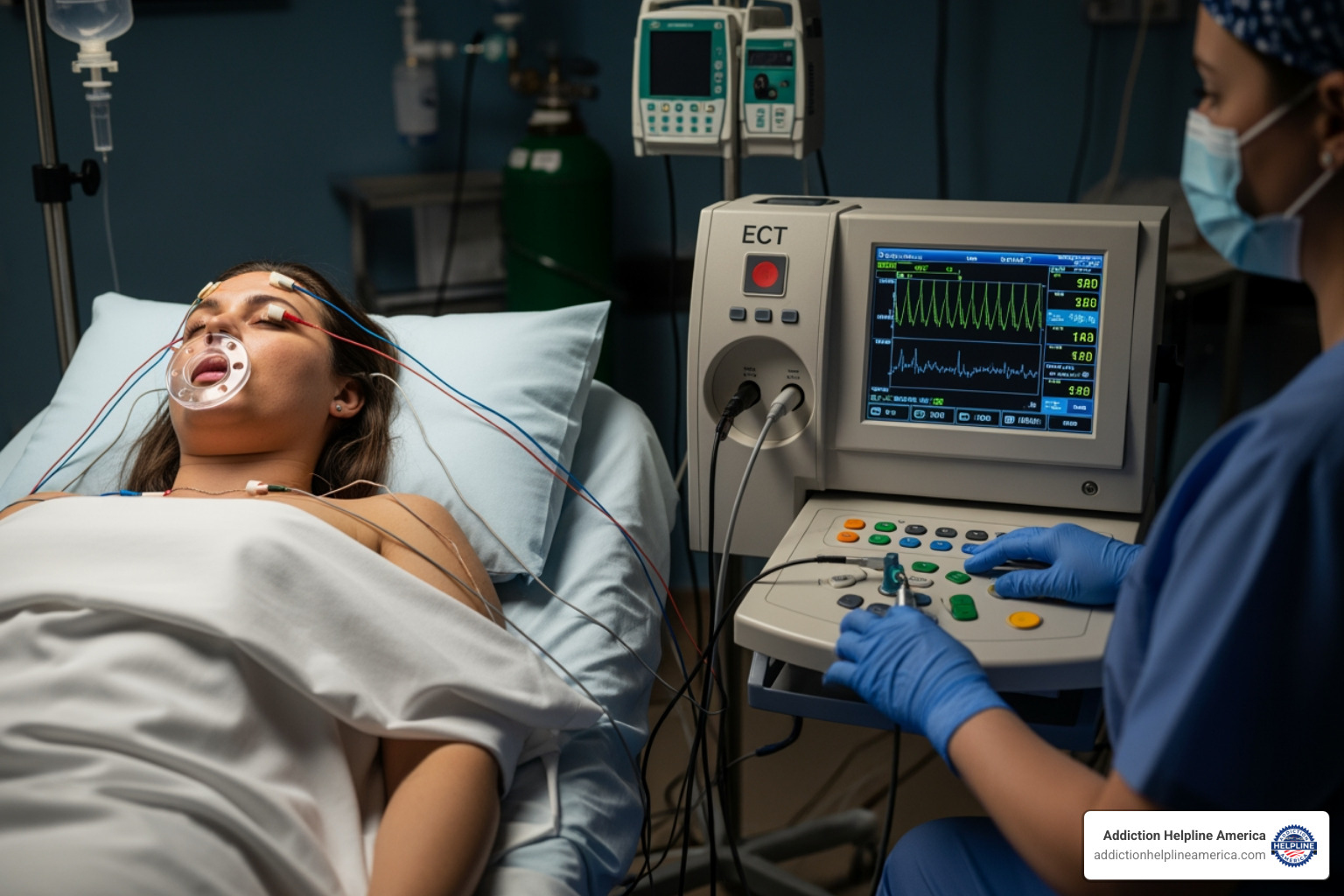 Brain activity illustration before and after ECT - electro shock therapy for depression