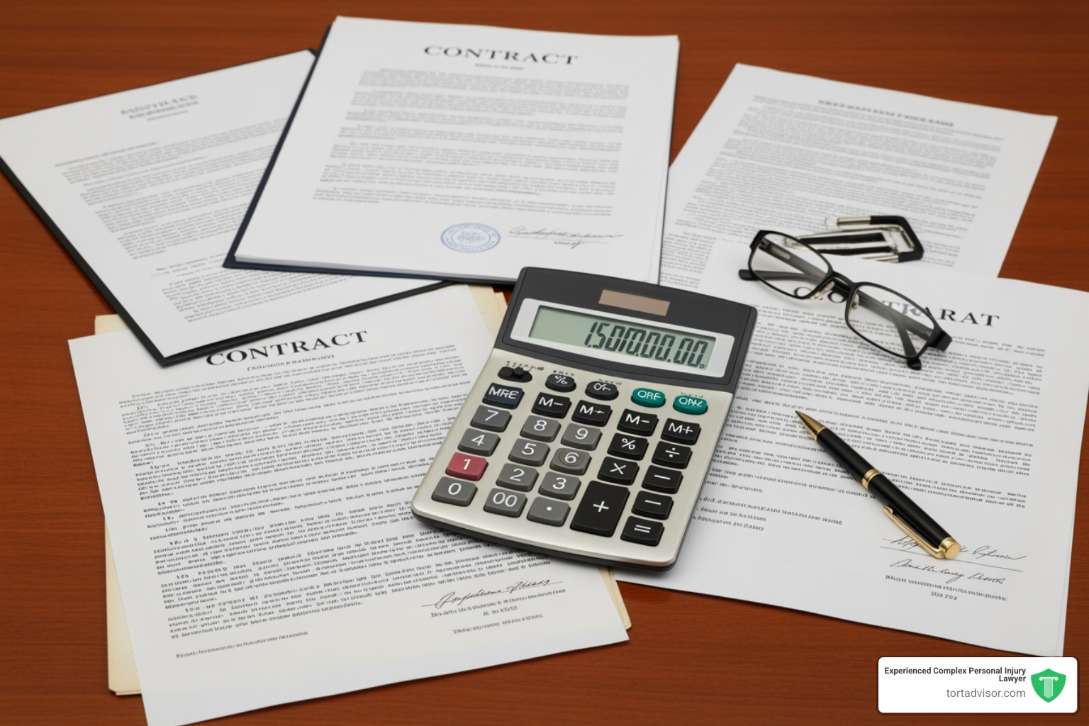 calculator and legal documents to represent financial compensation - Depo-Provera lawsuit settlements