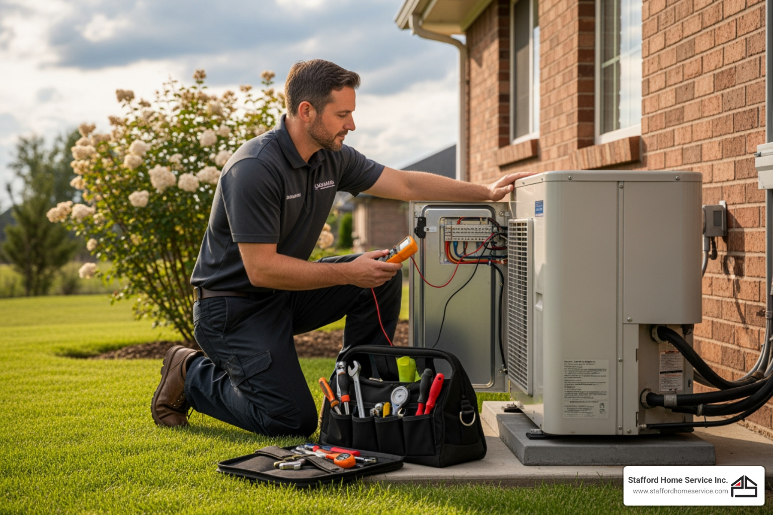 hvac technician inspecting outdoor heat pump unit - heat pump repair cost