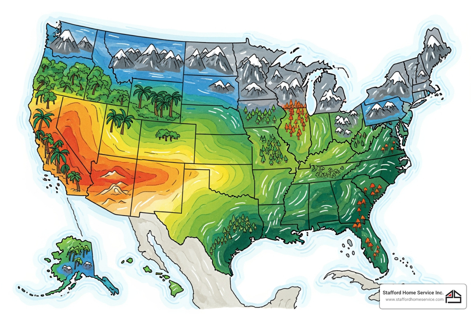 map of the united states highlighting different climate zones - heat pump repair cost