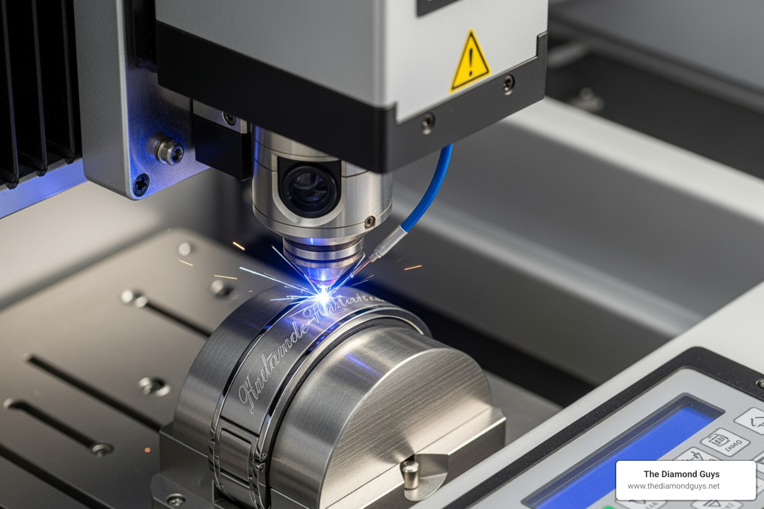 close-up of an engraving machine personalizing a bracelet - custom men's bracelet