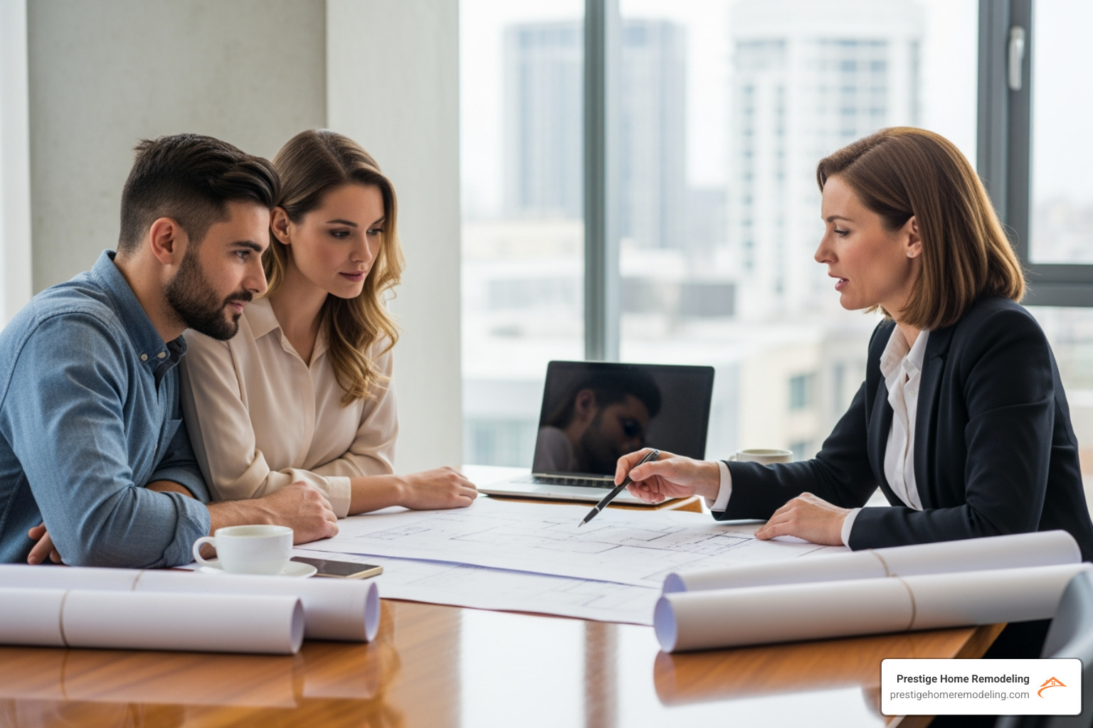 couple reviewing blueprints with an architect - build your own home